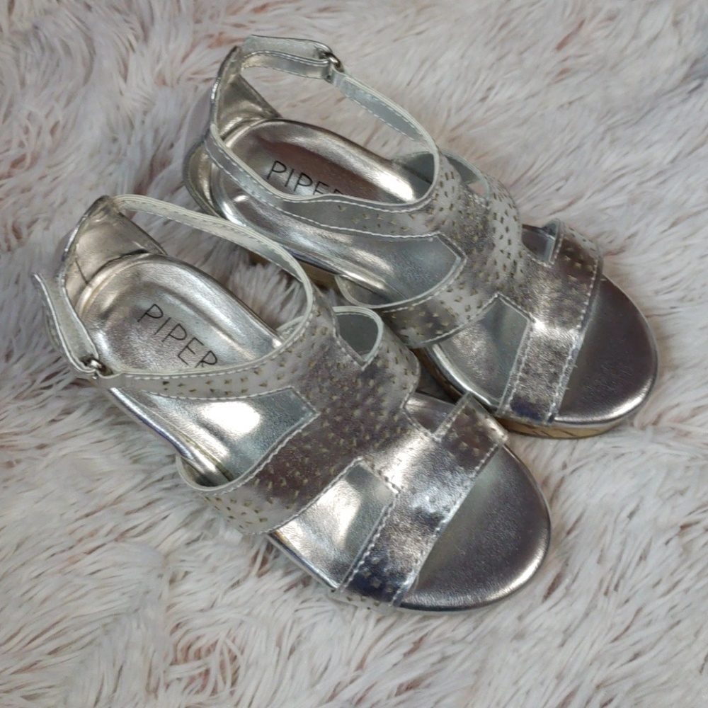 Silver toddler girl wedges